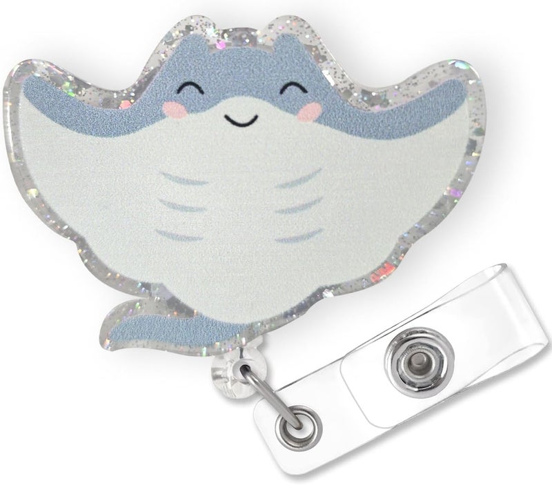 Bydevia Cute Stingray Badge Reel Retractable for Nurse Nursing RN CNA Doctor Medical Worker & Teacher | Funny Ocean Animal Pediatric Nurse Badge Holder with Alligator Clip & 24” Durable Nylon Cord | Acrylic - Image 1